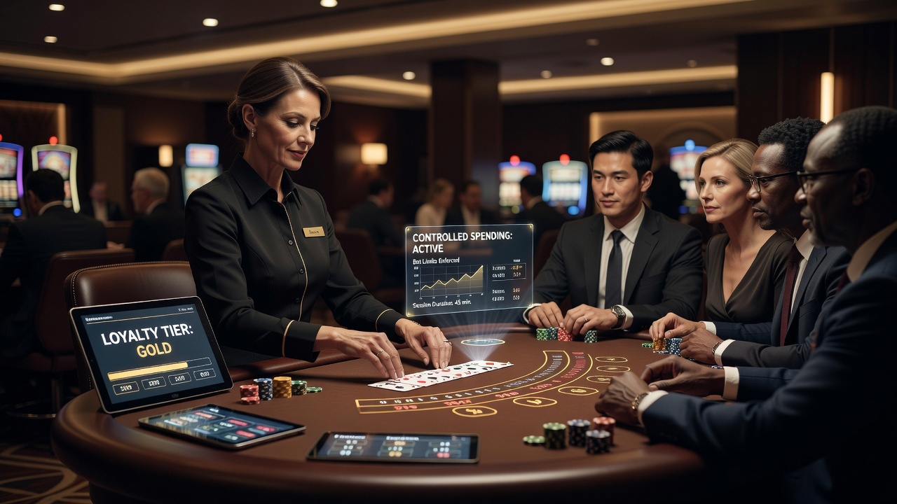 Live dealer table interface displaying integrated loyalty points and spending limit indicators