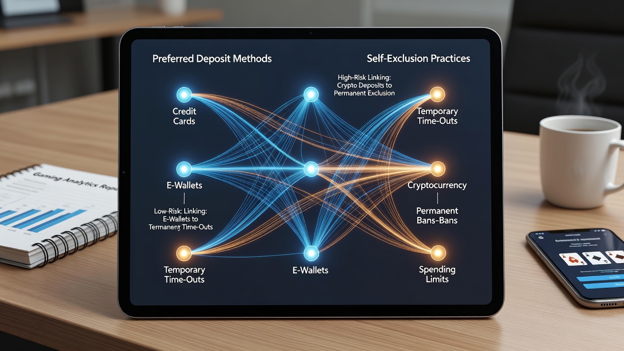 Data visualization charts displaying deposit method statistics alongside self-exclusion rates for mobile table games