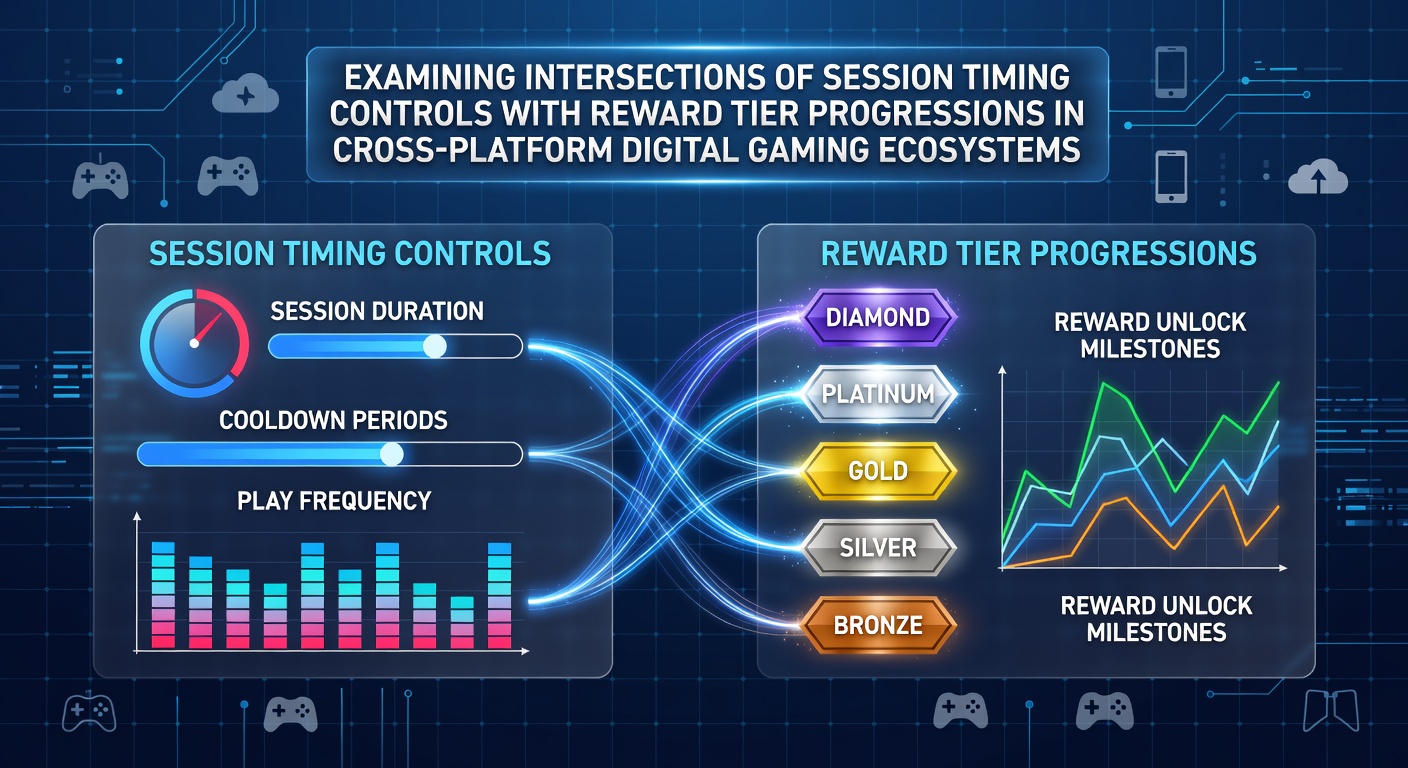 Cross-platform gaming interfaces displaying session timers alongside tiered reward dashboards on mobile and desktop screens