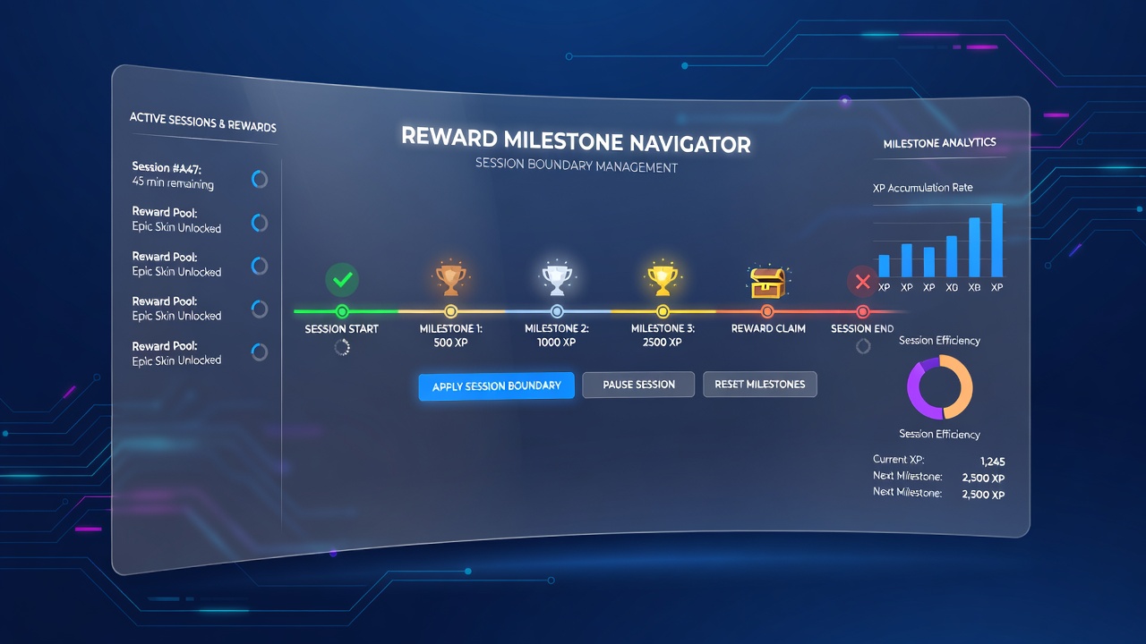 Dashboard view displaying simultaneous reward milestone tracker and session boundary settings with usage statistics
