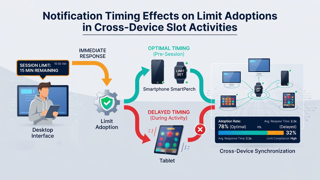 Diagram showing cross-device notification flow and limit adoption points in slot activities